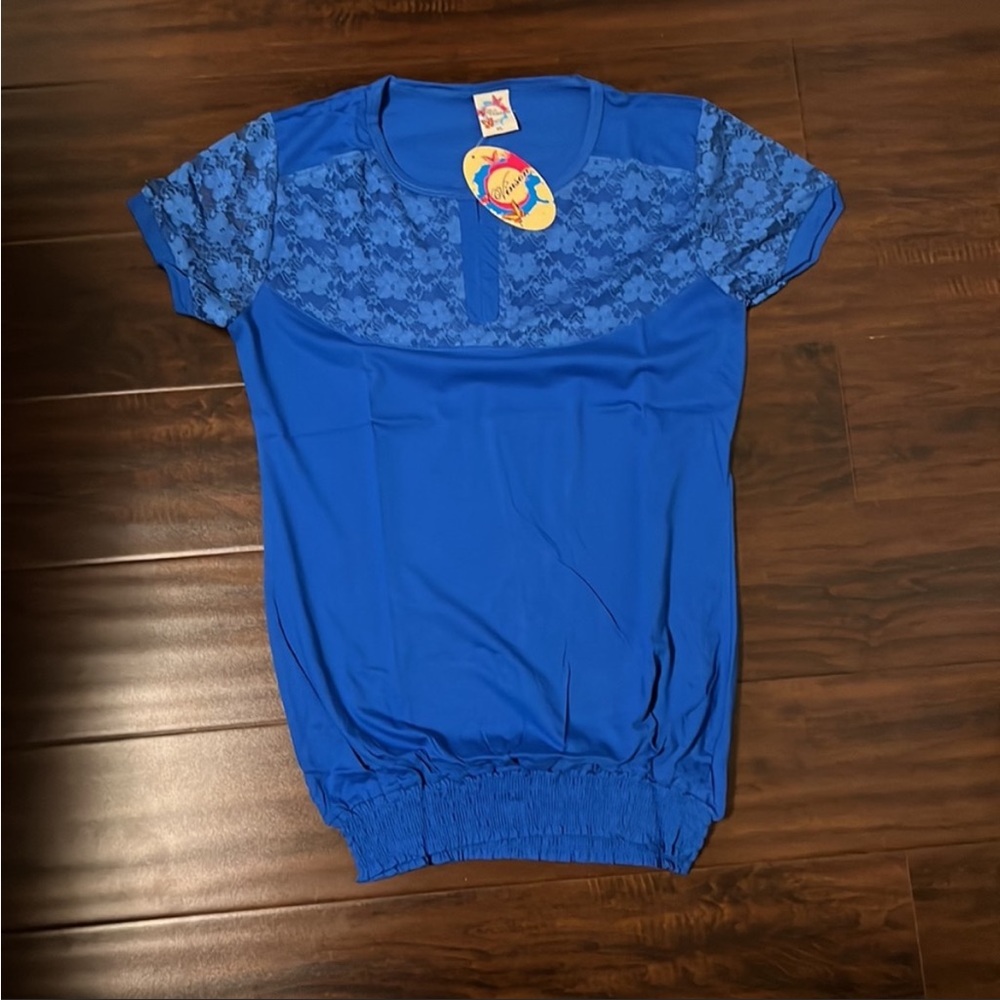 Cobalt Blue Blouse Shirt Lace